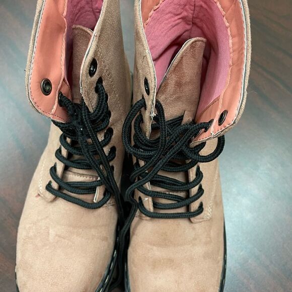 Blush Pink Velvet Combat Boots - Picture 2 of 5